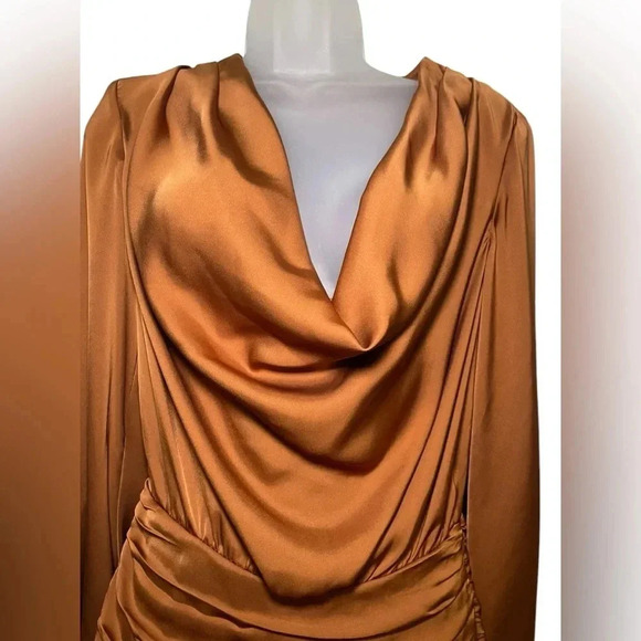 Ramy Brook Camilla Copper Satin Cowl Neck Mini Dress Size 2 NWT - Picture 4 of 9